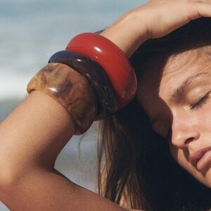 ZARA pack of 3 resin bracelets Red Tan Brown | NWOT